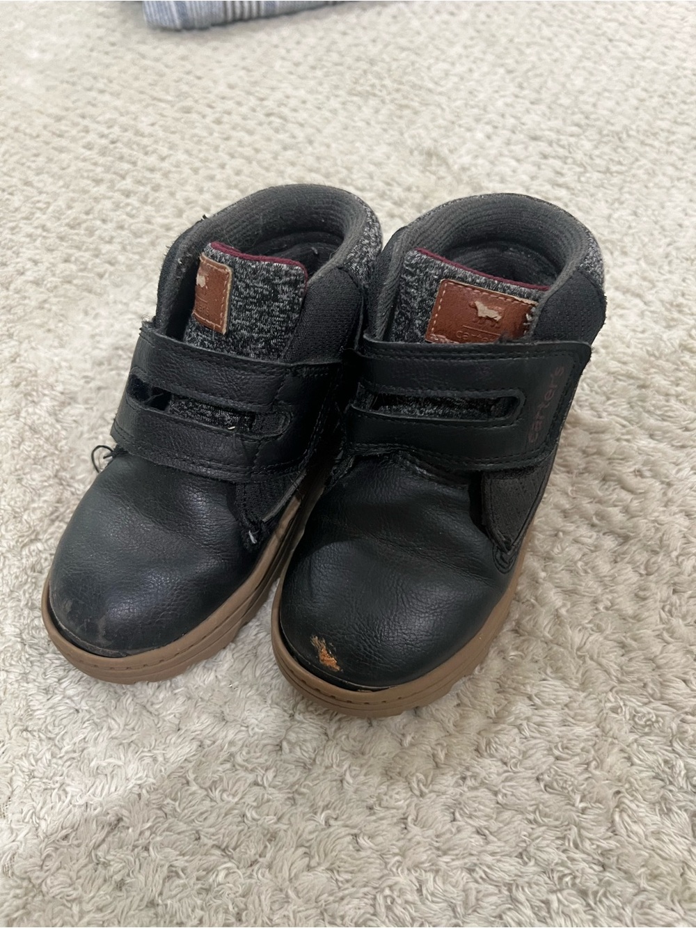 Carter’s Black and Brown High-Top Boots with Velcro Straps